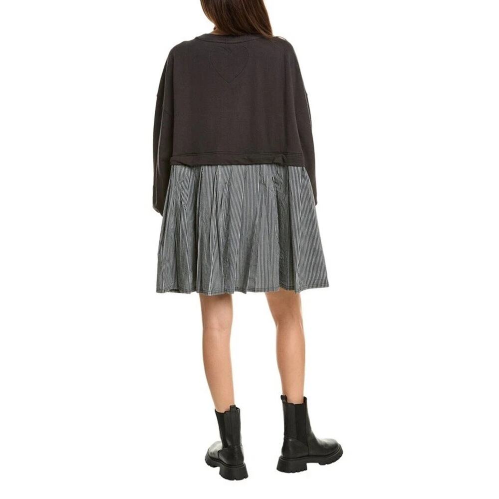 Free People Eleanor Sweatshirt Tunic Dress Black Oversized Cotton Striped XL NEW - Picture 3 of 3